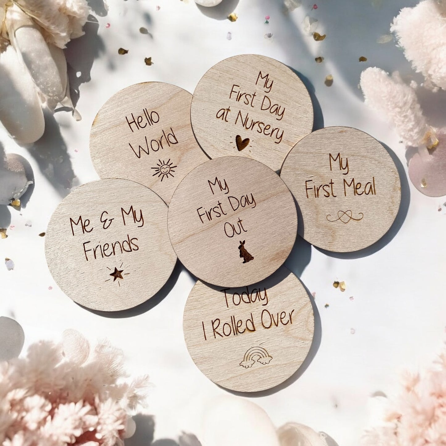 18 New Born Milestone Plywood Engraved Cards