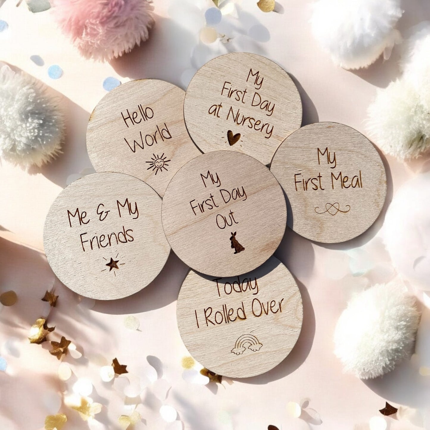 18 New Born Milestone Plywood Engraved Cards