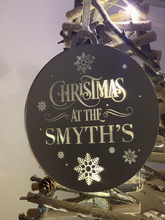 Personalised Christmas At The Hanging Bauble Plaque